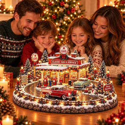 🚗🎄 Christmas Classic Gas Station Village –4 Holiday Vehicle Scenes