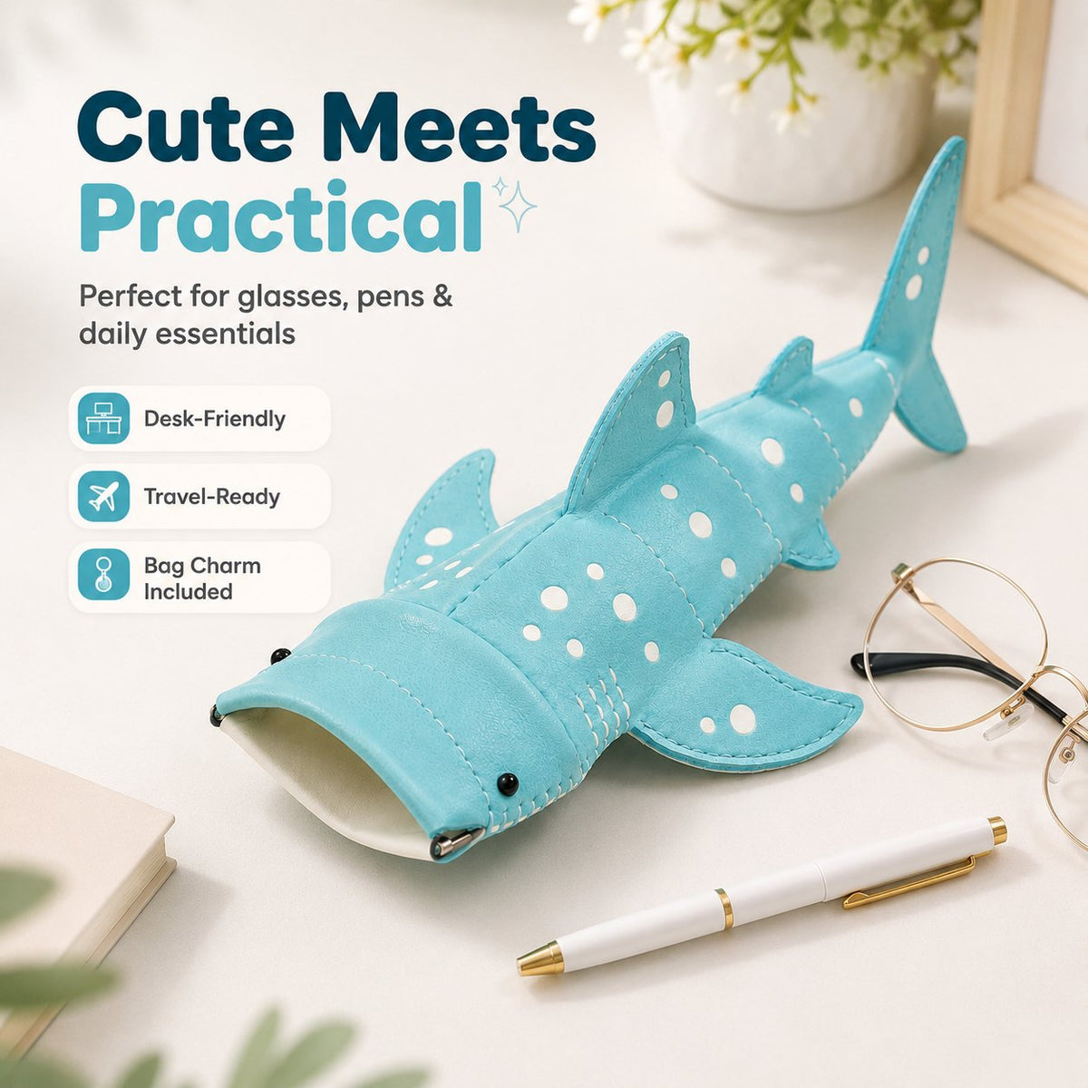 ✈️Last Day 50% OFF🦈🌊Cute Shark Glasses Case | Shark-Shaped Storage Pouch For Everyday Essentials🌊