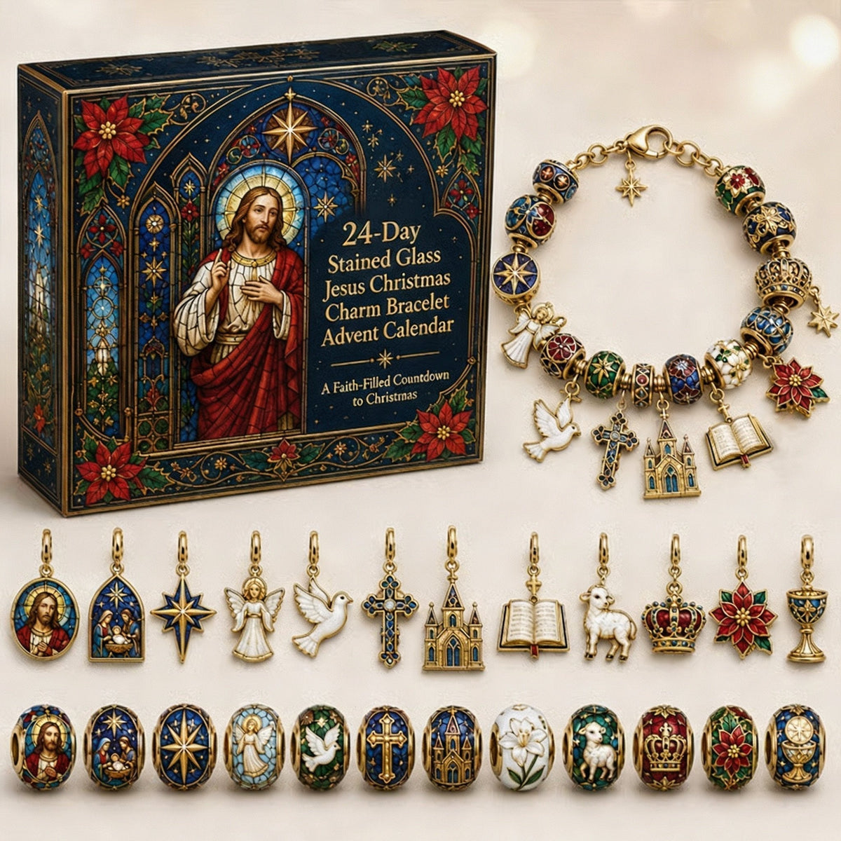 ✈️Last Day 50% OFF✨🎄24-Day Christian Christmas Charm Bracelet Advent Calendar