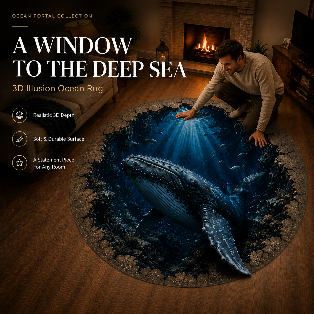 ✈️Last Day 50% OFF🌊Ocean Portal Illusion Rug - A Realistic 3D Ocean World Beneath Your Feet