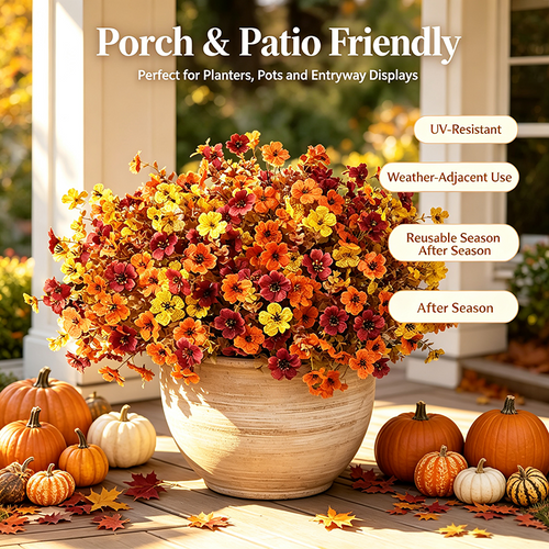 Fall Artificial Flower Halloween 12pcs, UV Resistant Colorful Fake Flower🍂