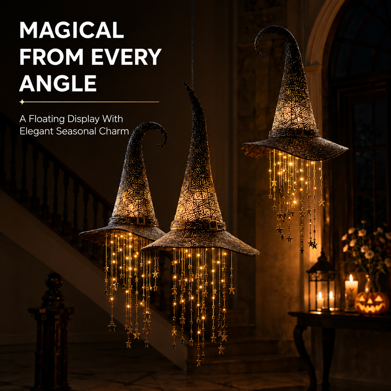 🧙‍♀️ Lighted Witch Hat Hanging Chime – Glowing Halloween Porch Decor ✨