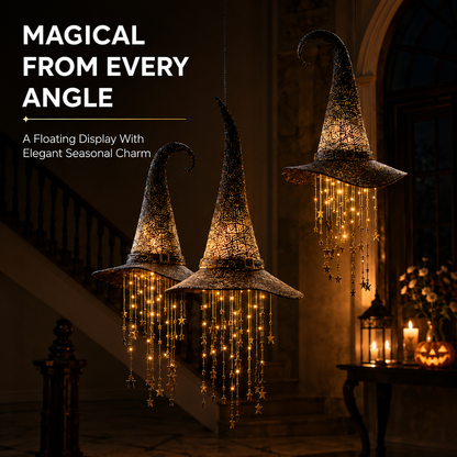 🧙‍♀️ Lighted Witch Hat Hanging Chime – Glowing Halloween Porch Decor ✨