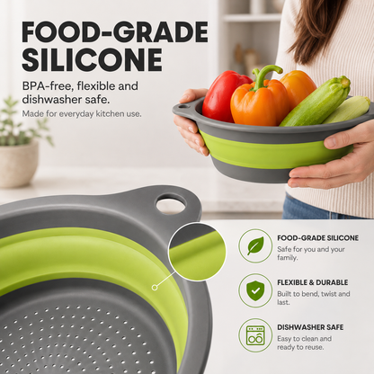 3-Piece Collapsible Colander Set with Self-Draining Base