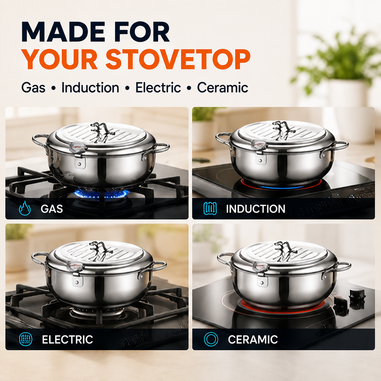 304 Stainless Steel Stovetop Deep Fryer Pot – With Thermometer