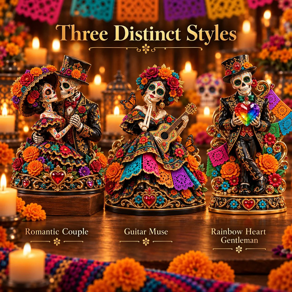 Day of the Dead Catrina Figurines – 3 Colorful Character Styles