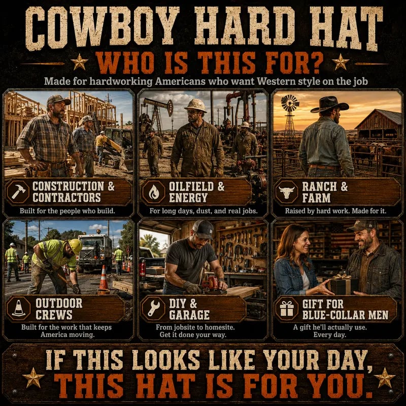 🤠 Western Cowboy Hard Hat, Vented Wide Brim Safety Helmet for Construction & Ranch Workers