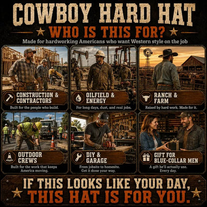 🤠 Western Cowboy Hard Hat, Vented Wide Brim Safety Helmet for Construction & Ranch Workers