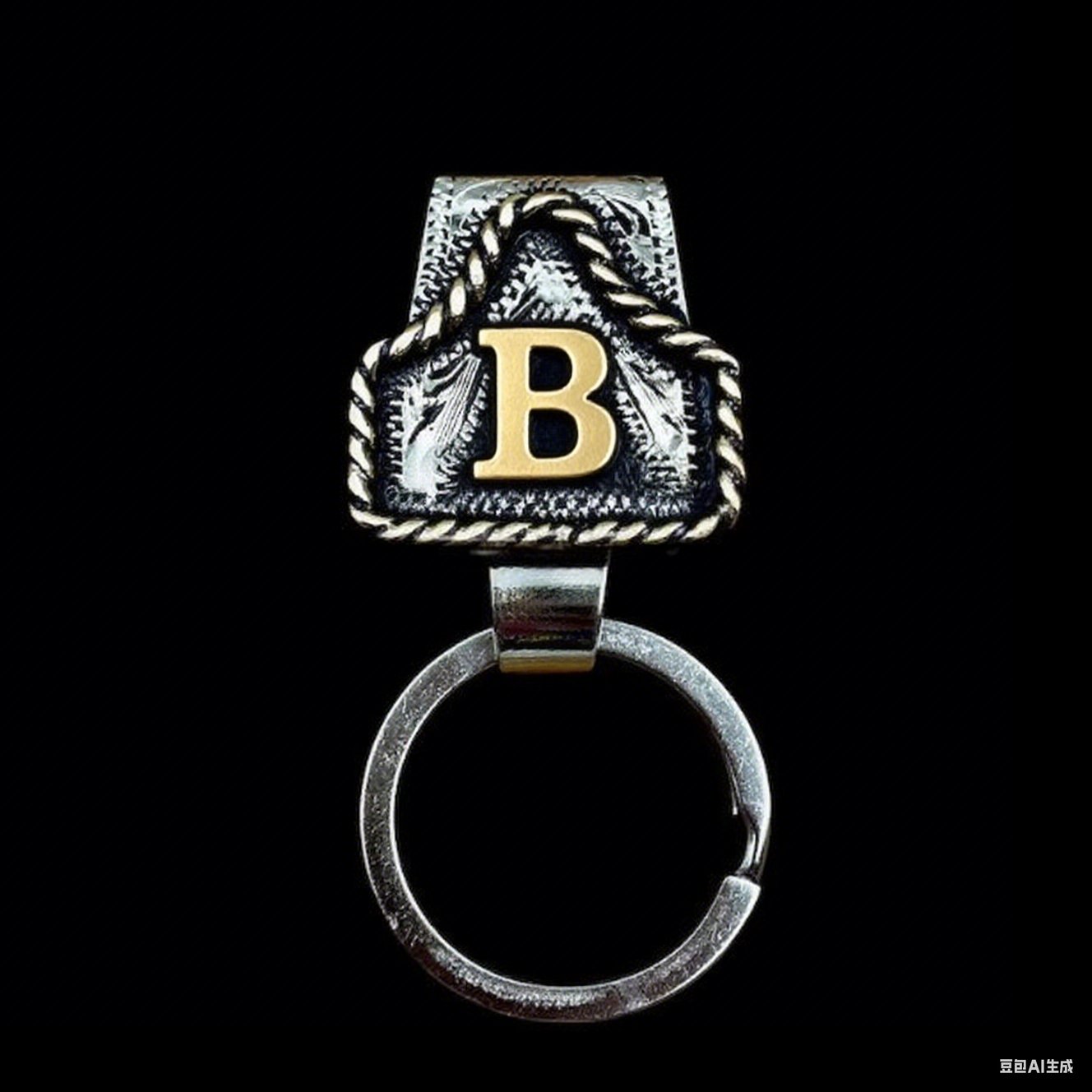Vintage Brass Initial Cow Tag Keychain