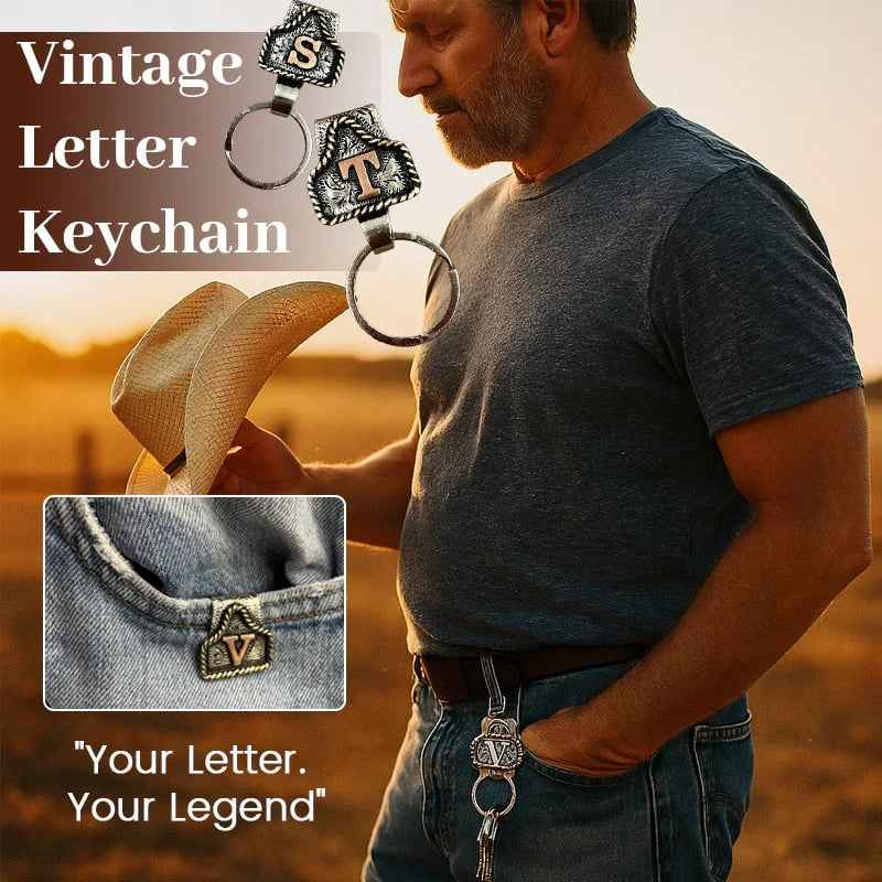 Vintage Brass Initial Cow Tag Keychain