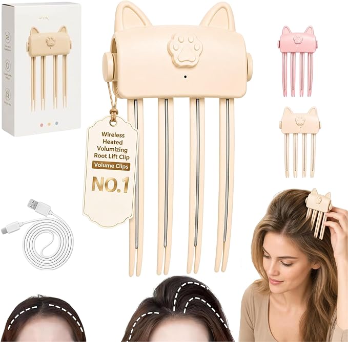 🏅50K+ Sold 💃Wireless Heated Volumizing Root Lift Clip - Salon Crown Volume Styling Tool for Fine Flat Hair