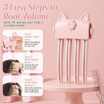 🏅50K+ Sold 💃Wireless Heated Volumizing Root Lift Clip - Salon Crown Volume Styling Tool for Fine Flat Hair