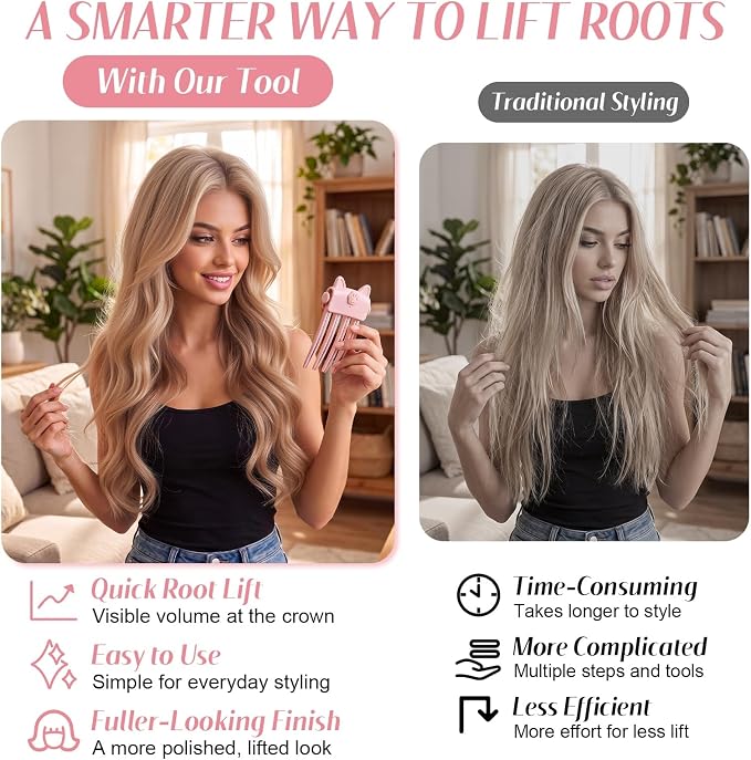 🏅50K+ Sold 💃Wireless Heated Volumizing Root Lift Clip - Salon Crown Volume Styling Tool for Fine Flat Hair