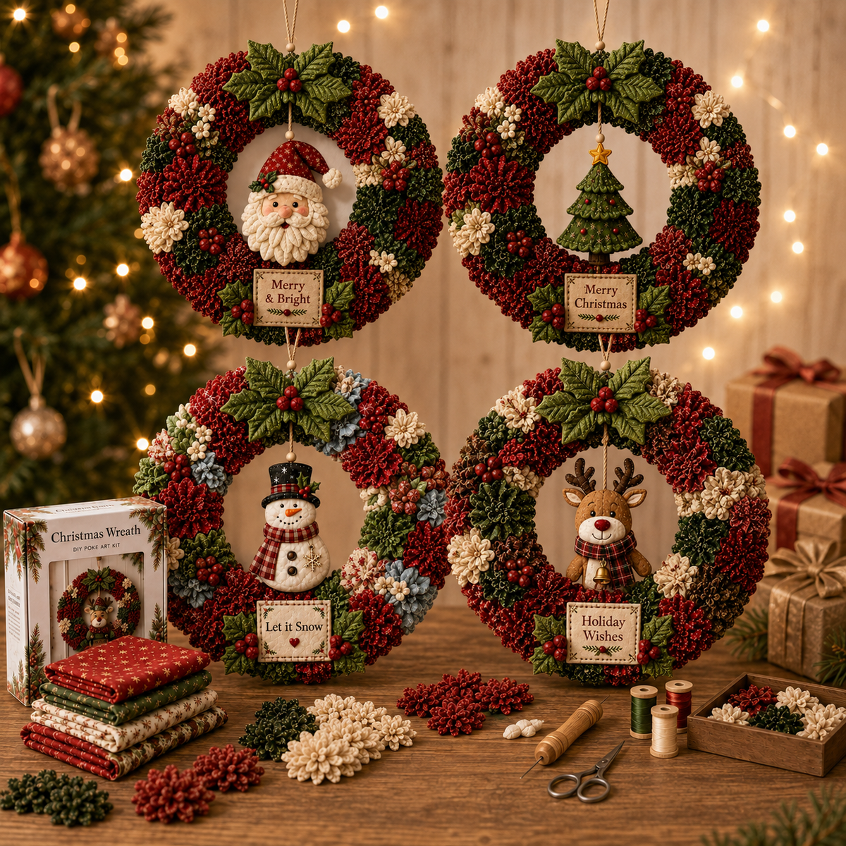 🎄 Christmas Fabric Wreath DIY Kit – Festive Holiday Door Decor
