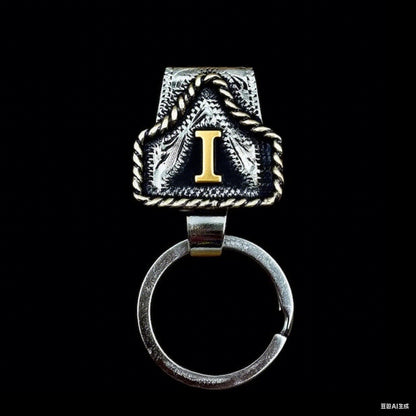 Vintage Brass Initial Cow Tag Keychain