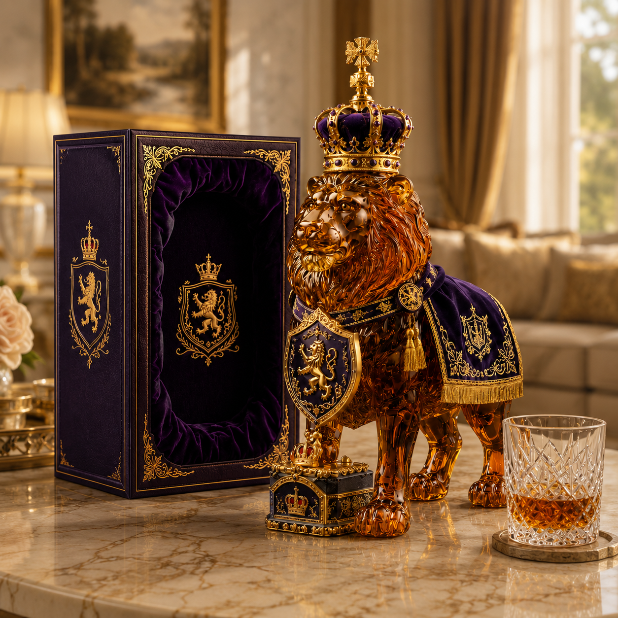 🌎Ends Today: 70% OFF!🔥👑Crown 87th Anniversary Royal Lion Whiskey Bottle