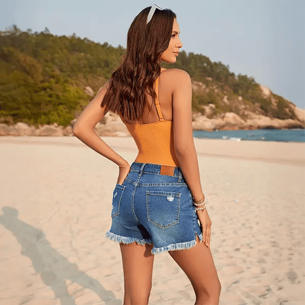 Women's Casual Mid Rise Denim Shorts Stretch Ripped Raw Hem Jean Shorts – Stylish & Comfortable Women's Fashion