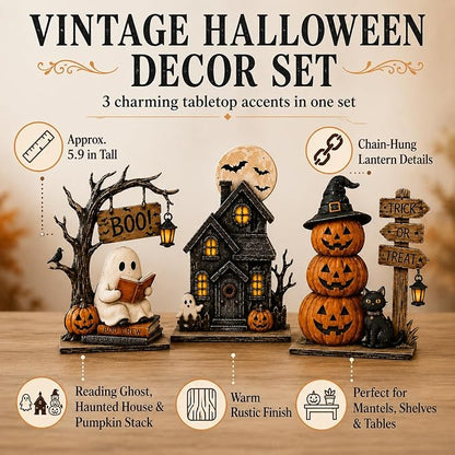 🎃 3-Piece Halloween Tabletop Decor Set – Spooky Centerpiece Collection