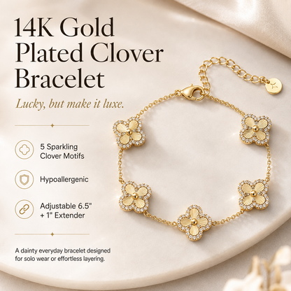 🏅14K Gold-Plated Four-Leaf Clover Bracelet – Lucky Charm Jewelry for Women