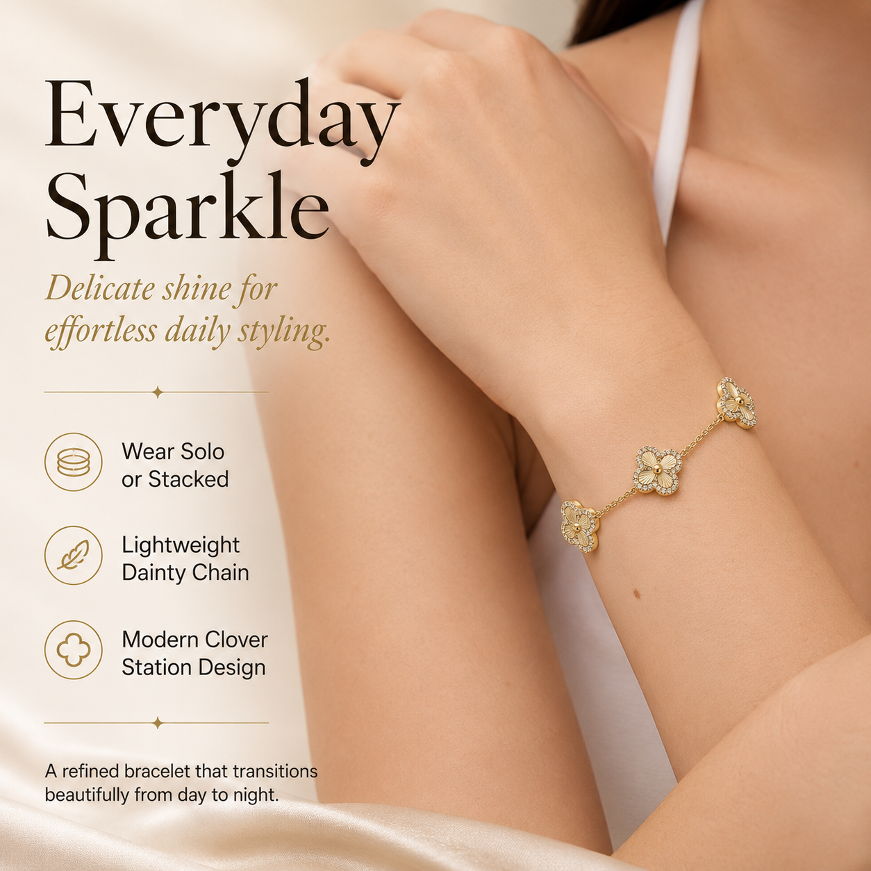 🏅14K Gold-Plated Four-Leaf Clover Bracelet – Lucky Charm Jewelry for Women