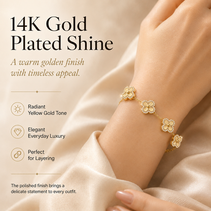 🏅14K Gold-Plated Four-Leaf Clover Bracelet – Lucky Charm Jewelry for Women
