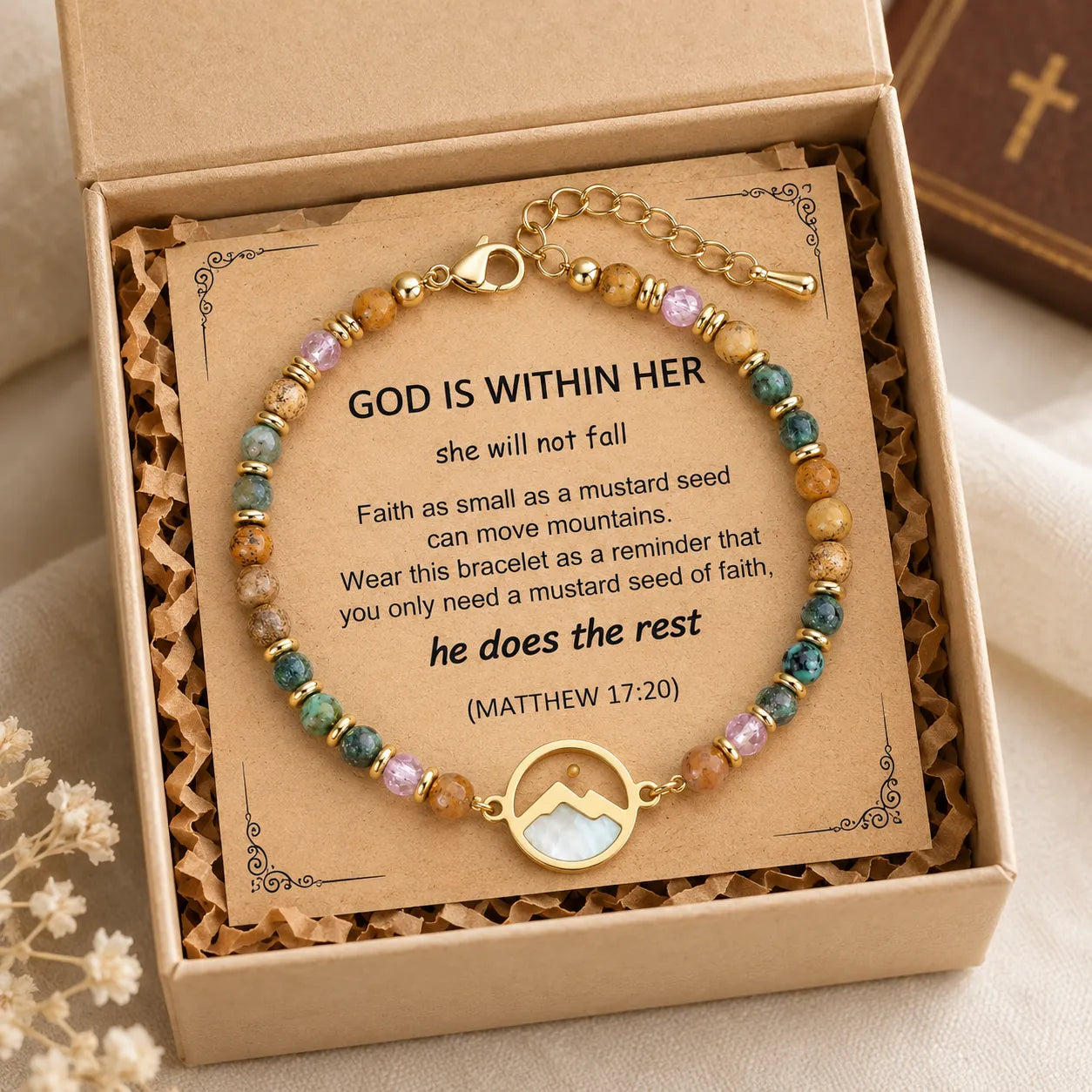 ✈️Last Day 50% OFF✨✝️ Mustard Seed Faith Bracelet – Matthew 17:20 Inspirational Christian Bracelet