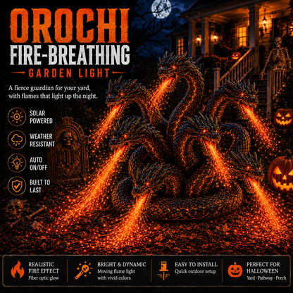 Fire-Breathing Orochi Solar Garden Light – Epic Multi-Headed Dragon Halloween Decor