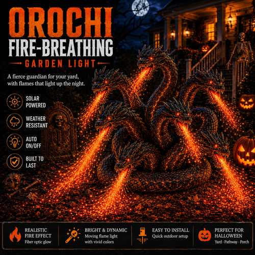 Fire-Breathing Orochi Solar Garden Light – Epic Multi-Headed Dragon Halloween Decor