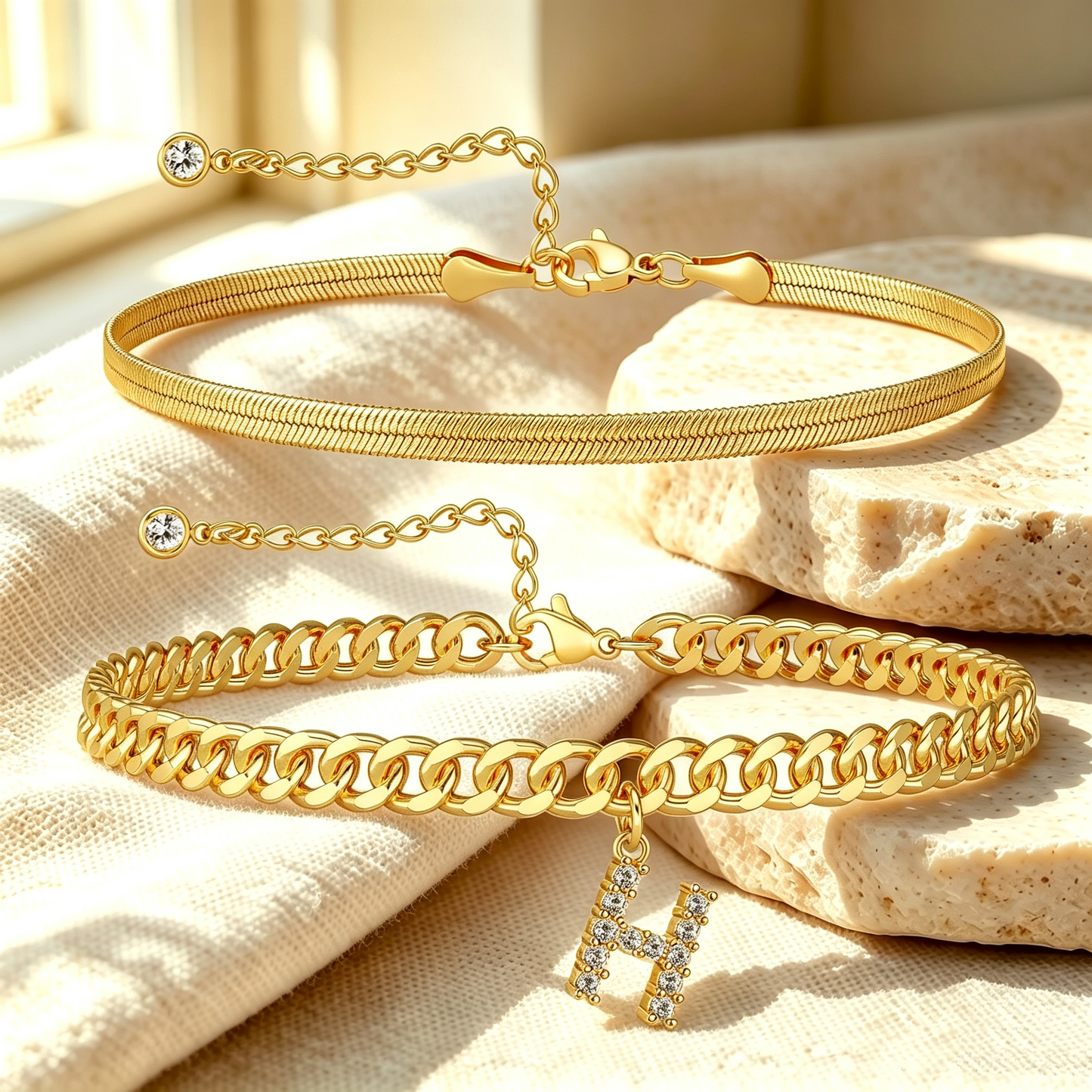 ✨ Gold Initial Anklet – 14K Gold Plated, Waterproof Adjustable Letter Pendant, Stackable Beach Jewelry