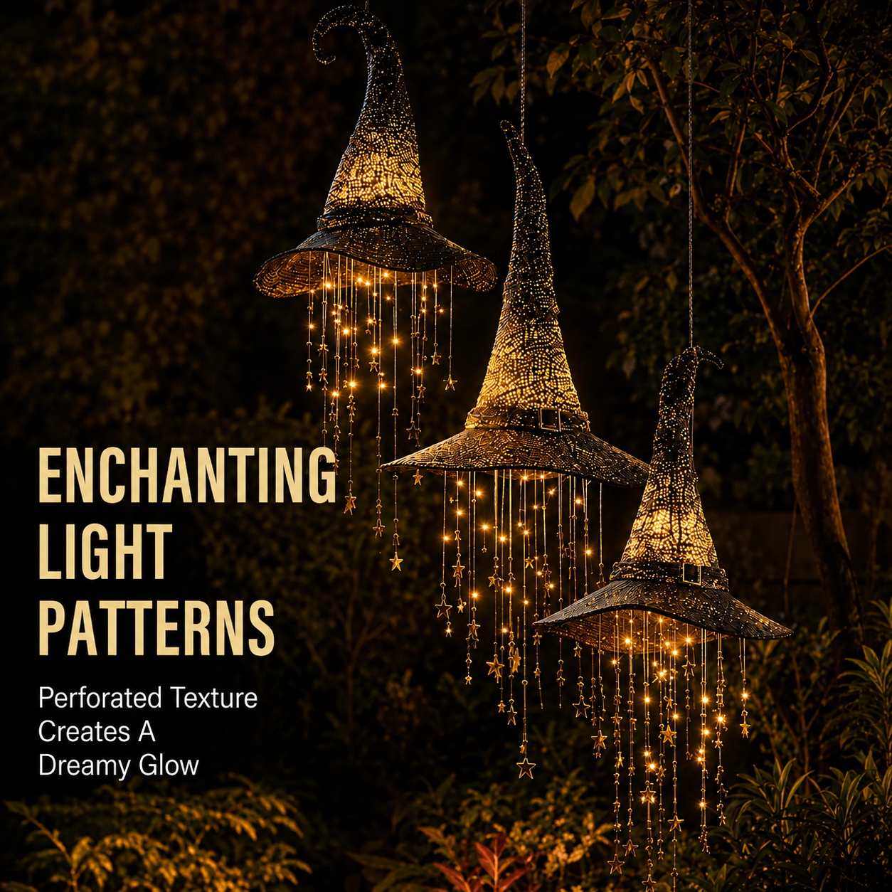 🧙‍♀️ Lighted Witch Hat Hanging Chime – Glowing Halloween Porch Decor ✨