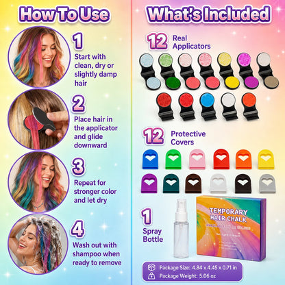 🏅🔥Last Day 50% OFF - 🌈12-Color Temporary Hair Chalk Applicator Set