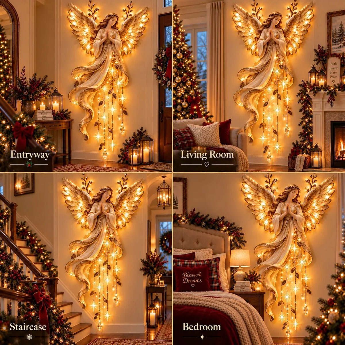 ✨Last Day 49% OFF✨Guardian Angel Starfall – Lighted Faith & Blessing Christmas Wall Decor✨