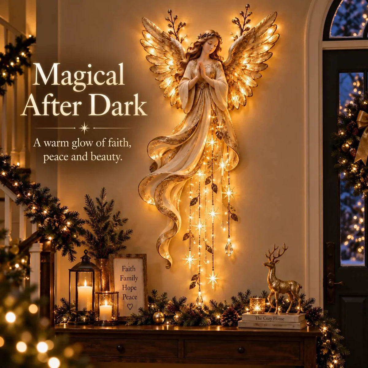 ✨Last Day 49% OFF✨Guardian Angel Starfall – Lighted Faith & Blessing Christmas Wall Decor✨
