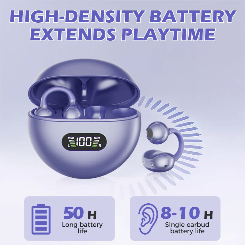 🥳2026 HOT SALE🥳💞50K+ SOLD! 🎧👂 50% OFF! Open-Ear Clip-On Bluetooth Earbuds – all-day comfort, immersive sound, leakage control, 8-10h battery, touch control. No ear pain! 🔋💪