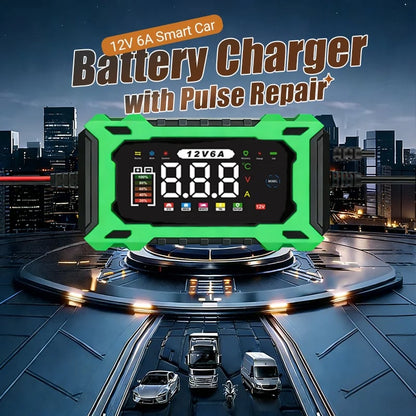 🔥⚡ 12V 6A Automatic Battery Maintainer & Pulse Repairer—For Cars, Motorcycles & SUVs, Auto Maintain & Desulfation