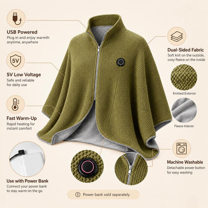 🔥 Wearable Heated Shawl – 3 Heat Levels, USB-Powered Cozy Thermal Wrap