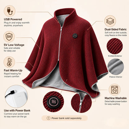 🔥 Wearable Heated Shawl – 3 Heat Levels, USB-Powered Cozy Thermal Wrap