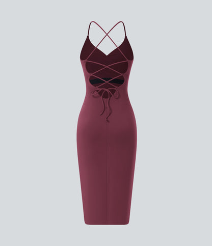 Crossover Ruched Lace Up Bodycon Cool Touch Dress-UPF50+