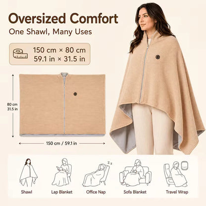 🔥 Wearable Heated Shawl – 3 Heat Levels, USB-Powered Cozy Thermal Wrap