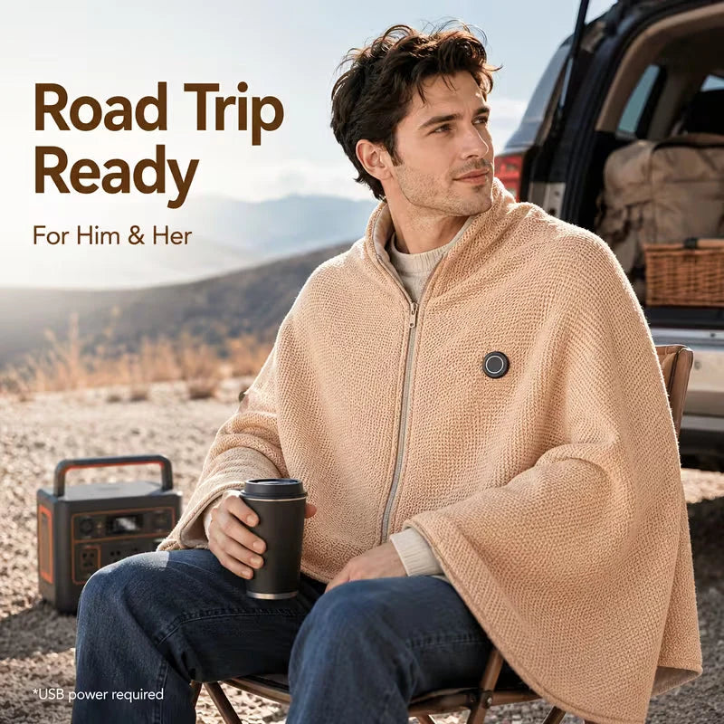 🔥 Wearable Heated Shawl – 3 Heat Levels, USB-Powered Cozy Thermal Wrap