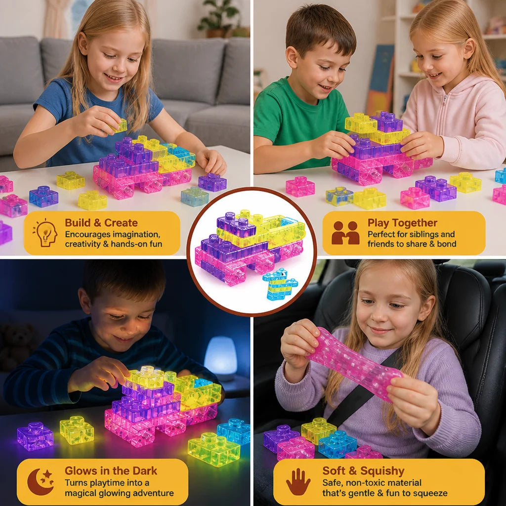 Glow-in-the-dark Squishy Jelly Building Blocks For Kids – Safe & Soft