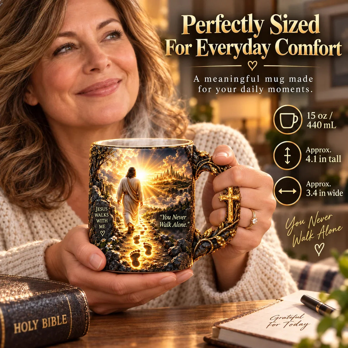 🔥Last Day 49% OFF🔥✝️ Jesus Walks With Me™ – Heat-Reveal Faith Mug | You Are Never Alone