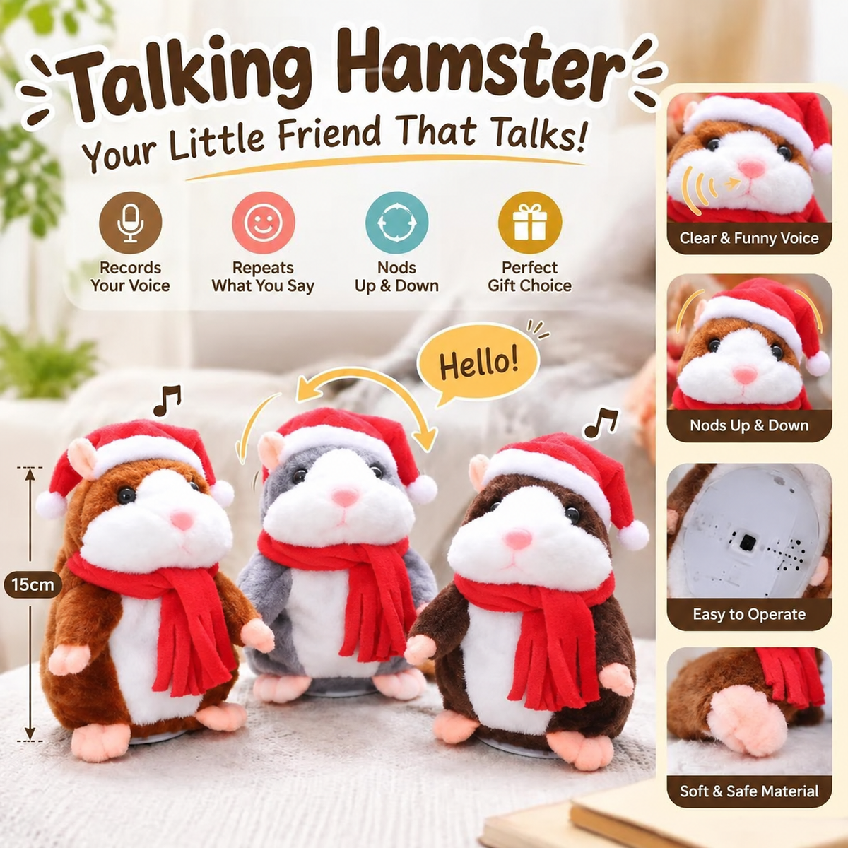 🐹 Last Day Special Price ✨Talking Hamster Plush – repeats whatever you say, auto head-shaking, hilarious fun for kids & adults.🎁