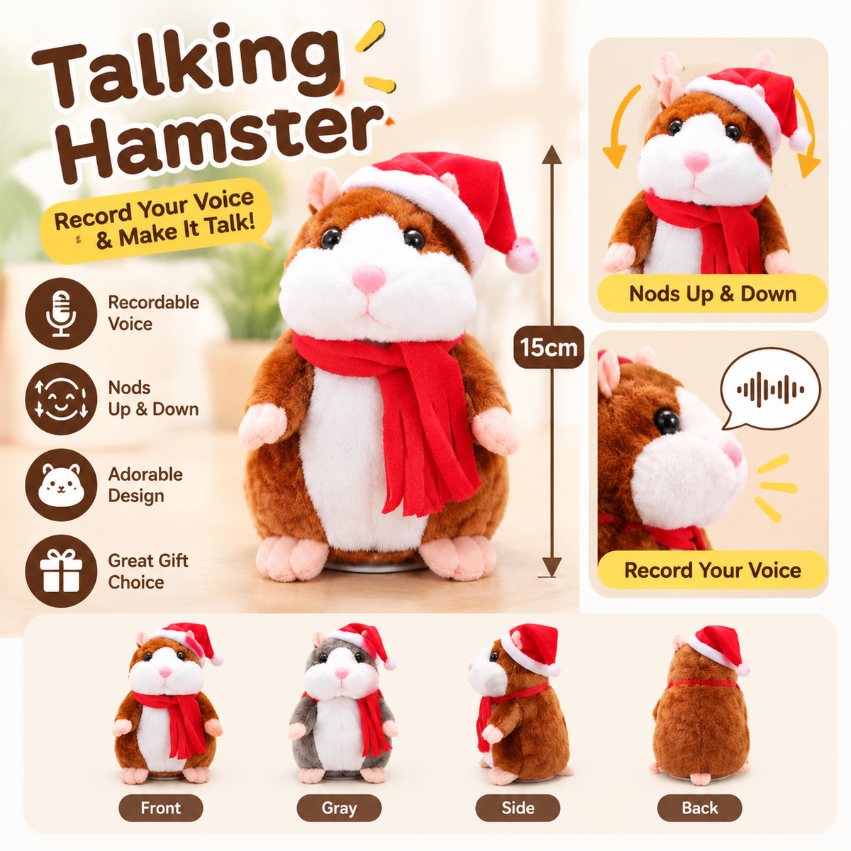 🐹 Last Day Special Price ✨Talking Hamster Plush – repeats whatever you say, auto head-shaking, hilarious fun for kids & adults.🎁
