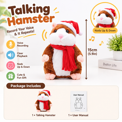 🐹 Last Day Special Price ✨Talking Hamster Plush – repeats whatever you say, auto head-shaking, hilarious fun for kids & adults.🎁