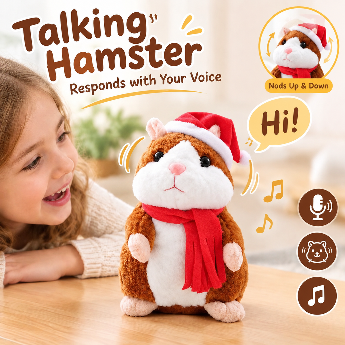 🐹 Last Day Special Price ✨Talking Hamster Plush – repeats whatever you say, auto head-shaking, hilarious fun for kids & adults.🎁