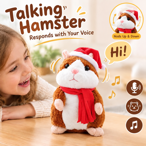 🐹 Last Day Special Price ✨Talking Hamster Plush – repeats whatever you say, auto head-shaking, hilarious fun for kids & adults.🎁