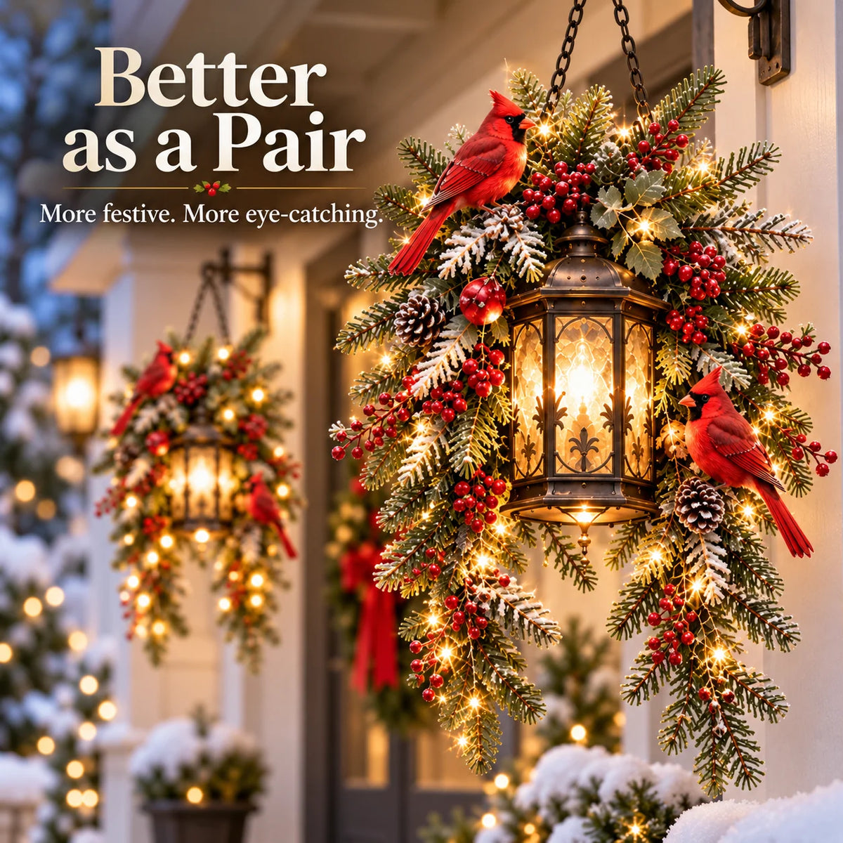 🎄 Christmas Porch Glow – Pre-lit Holiday Lantern & Evergreen Decor | 3 Festive Styles