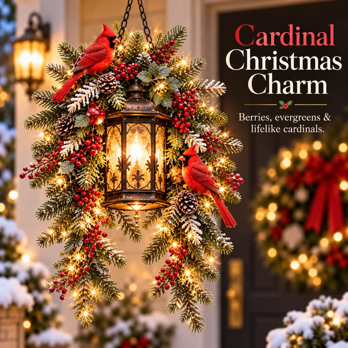 🎄 Christmas Porch Glow – Pre-lit Holiday Lantern & Evergreen Decor | 3 Festive Styles