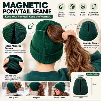 🔥 Last Day 50% OFF 🎩Magnetic Ponytail Beanie™ — Cozy Winter Knit Hat for High Ponytails